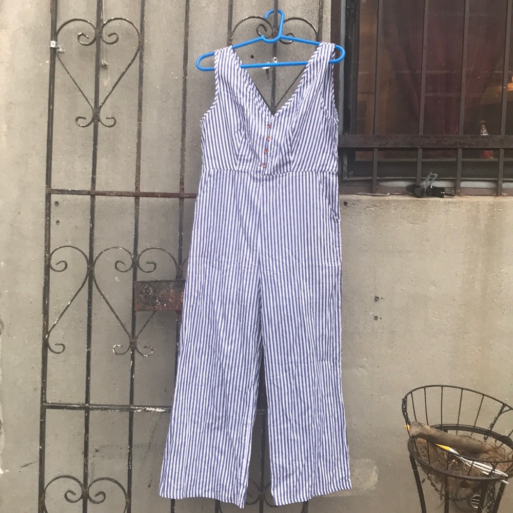 Pin stripped jump suit